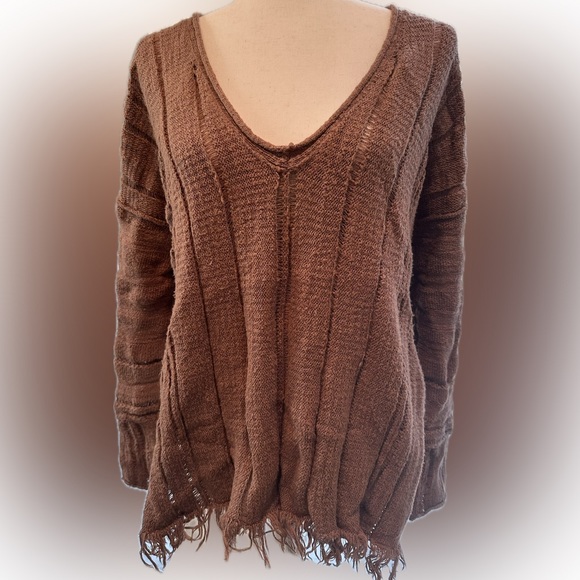 Free People S Ocean Drive Open Knit Fringe Sweater Brown EUC! - Picture 8 of 11